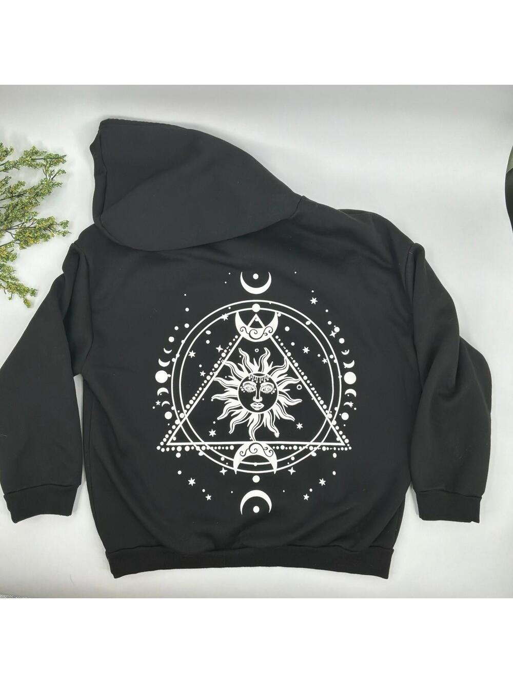 Black Celestial Print Hoodie Womens Size L